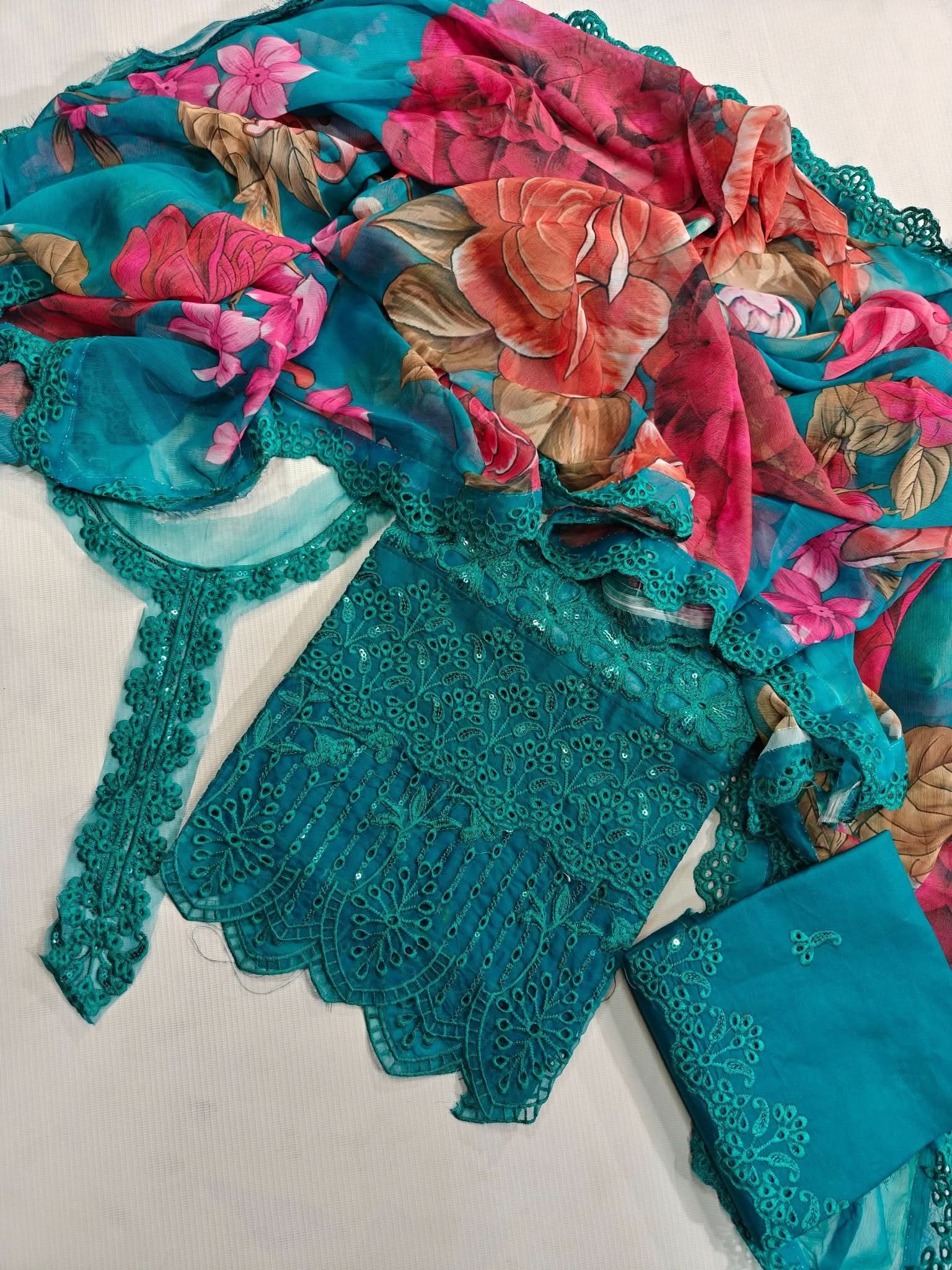 Maria B Embroidered ChikanKari 3PC - Memon Clothes